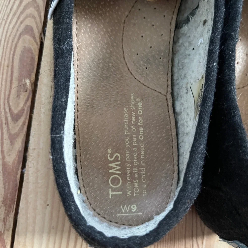 TOMS Womens Black Wool Felt Alpargata Casual Comfort Slip On Shoes Flats Size 9M